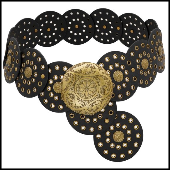 Vintage Western Wide Disc Belt Boho Concho Leather Adjustable Waist Belt main image 6